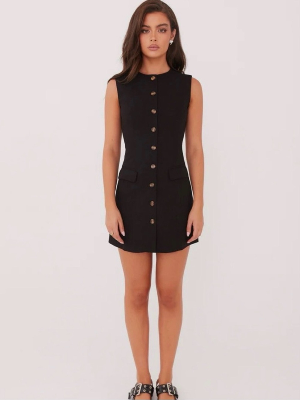 Peppermayo Black Button-Front Mini Dress